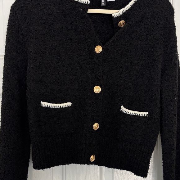 Divided Black Cardigan with Gold Buttons - Picture 5 of 8